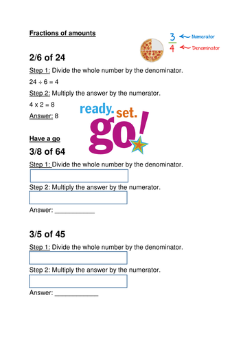 Fractions of Amounts Support Sheet