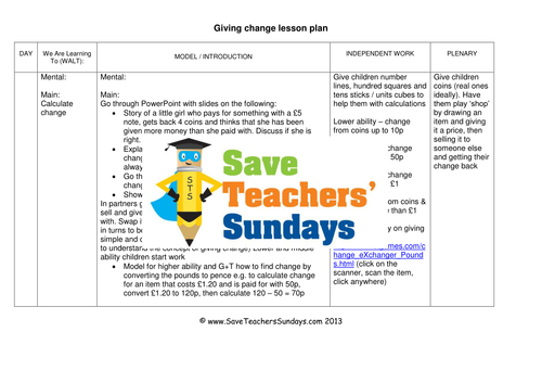 Giving Change KS1 Worksheets, Lesson Plans and PowerPoint
