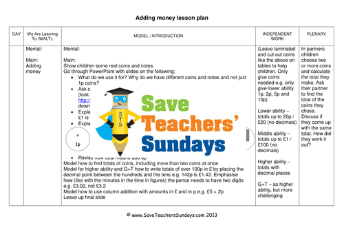 Adding Money Coins and Notes KS1 Worksheets, Lesson Plans and PowerPoint
