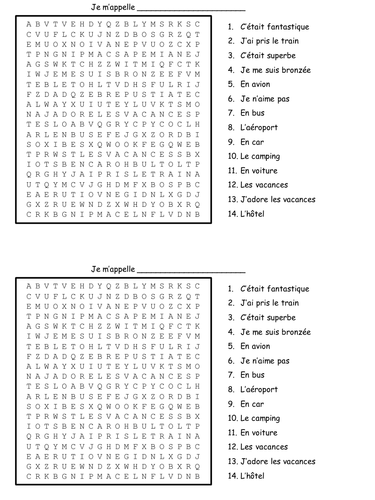 holidays wordsearch