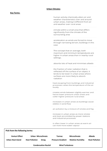 AQA A Level - Urban Climates Revision