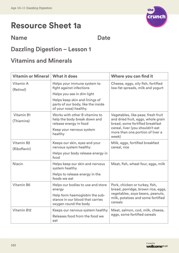 Dazzling Digestion Resource Sheets