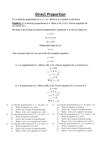 Direct Proportion Scaffolded Worksheet