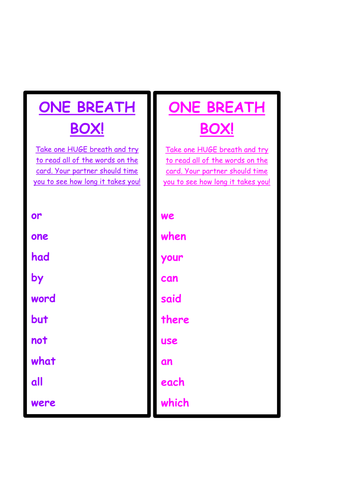 Common word game - "One breath box!"