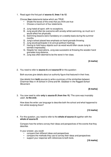 NEW AQA GCSE English Language Paper 2: Writer's Viewpoints and Perspectives (School Life)
