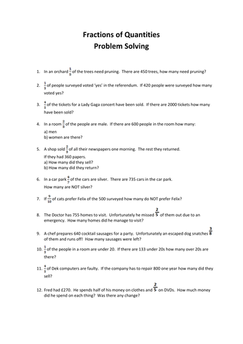 Word Problems - Fractions of Amounts