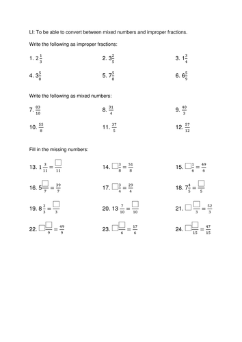 Converting Mixed and Improper Fractions