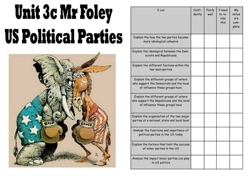 US Politics Political Parties Work booklet