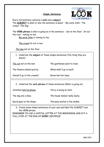 Simple and Compound Sentences Worksheet - Literacy