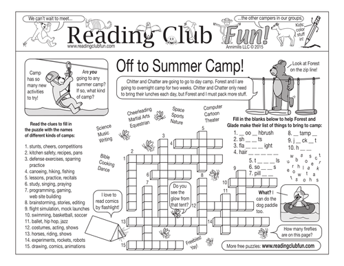 Summer Camp Two-Page Activity Set