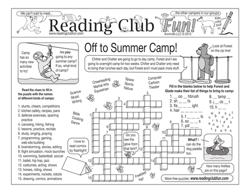 summer camp two page activity set teaching resources