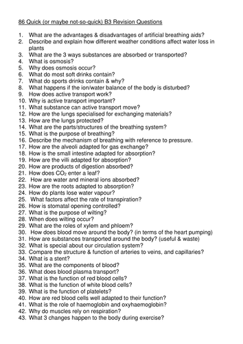 AQA B3 revision questions