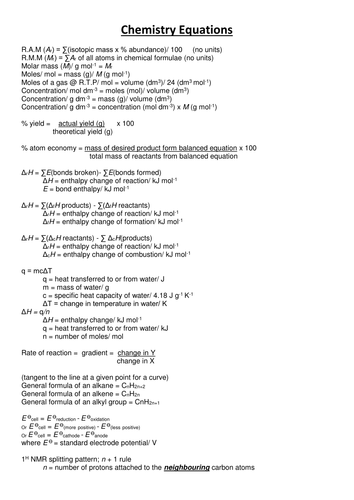 OCR B Chemistry AS/A2 Equations summary