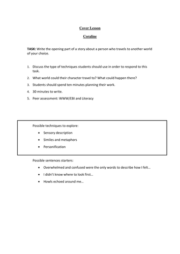 Coraline Scheme of Work and Cover Lessons