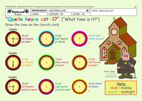 FRENCH (UNIT 6: THE TIME): Year 5/6: Telling the time/Facts about: Versailles, The French Revolution