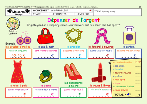 FRENCH (UNIT 6: ACTIVITIES & TIME): Y5/6: Shopping and spending money