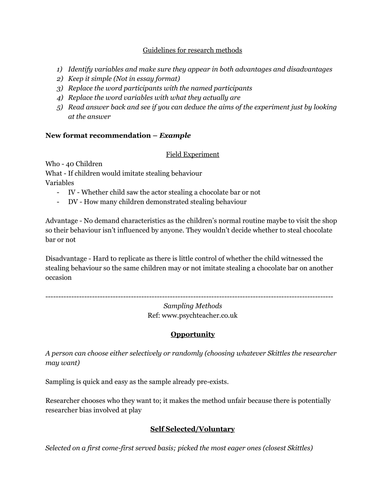 Psychology Research Methods Essay Structure AS/A Level