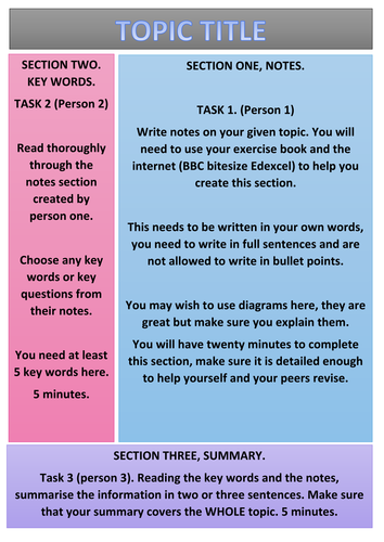 Science revision template