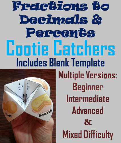 Fractions, Decimals, Percents Cootie Catchers