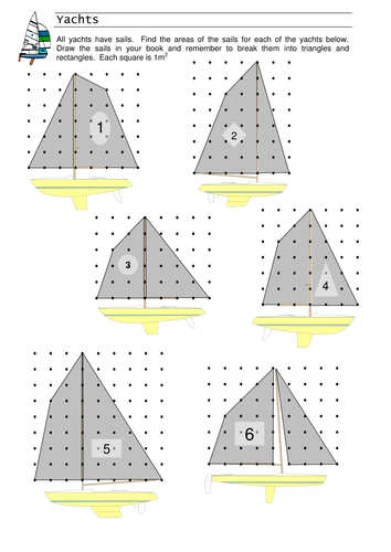 Compound areas involving triangles and rectangles and yachts (worksheet)