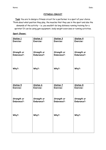 NON PARTICIPANT WORKSHEET - DESIGN A FITNESS SESSION | Teaching Resources