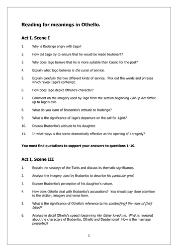 Reading for Meaning in Othello