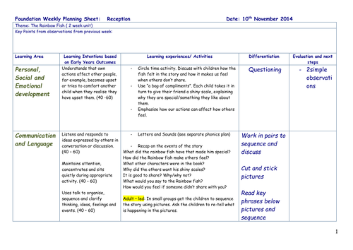 Sample reception weekly planner