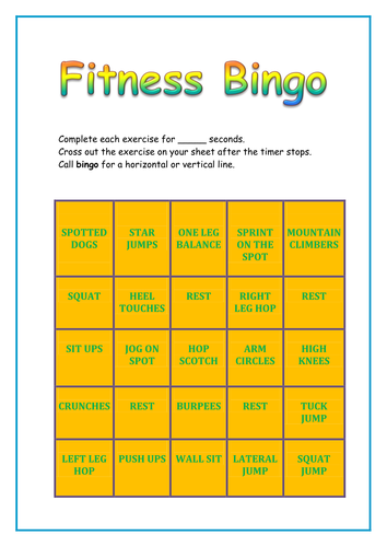 Fitness Bingo - Fitness Components Game - Healthy Active Lifestyle ...