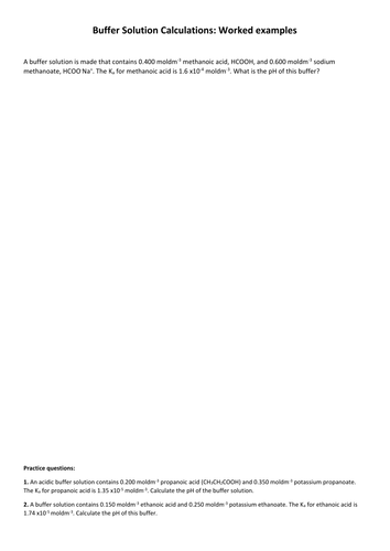 A-Level Buffer Solution Calculations Worked Examples