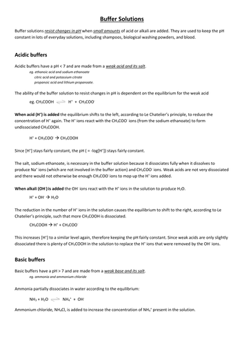 A-Level Buffer Solution Notes