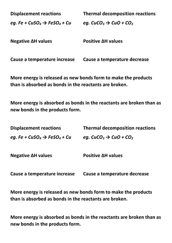 GCSE Energy changes card sort