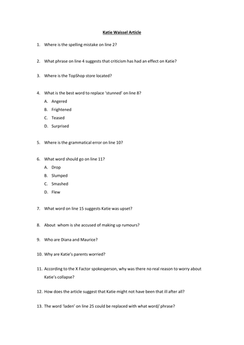 Reading and Comprehension Mini SOW