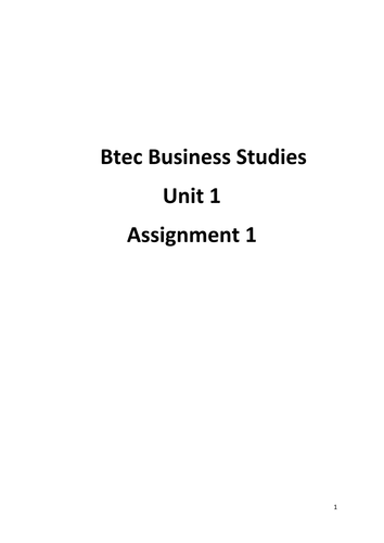 BTEC LEVEL 3 BUSINESS STUDIES UNIT 1