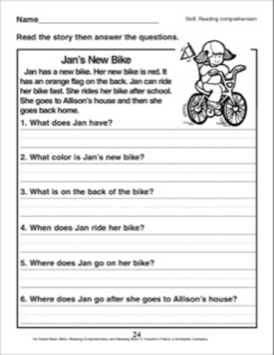 worksheet comprehension english grade for 1 English worksheet comprehension Grade Kindergarten and for