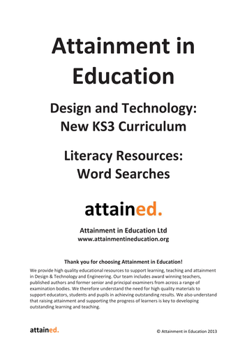 KS3 D&T Word Searches