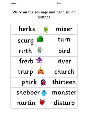 Phonics /er/ /ir/ /ur/ real and alien words