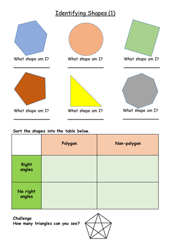Year 3 Identifying and Sorting 2D Shapes Worksheet (Differentiated