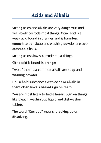 Acids and Alkalis (Fact Sheet for KS3)