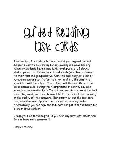Guided Reading Task Cards 50+