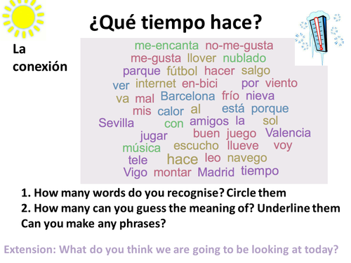 year 7 or 8 spanish weather que tiempo hace teaching resources