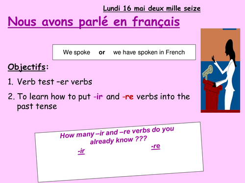 Perfect tense of regular -er/ -ir and -re verbs to support Encore Tricolore 2   