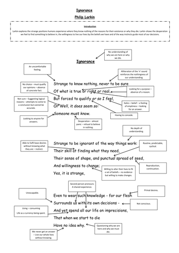 Ignorance by Philip Larkin - A3 annotated sheet WJEC AS English ...