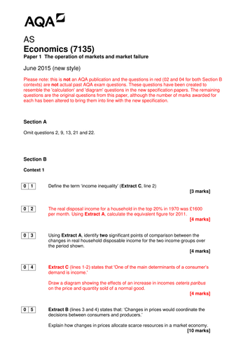 AQA AS Economics (new spec) Additional Unit 1 Past Paper - June 2015 (re-worked)