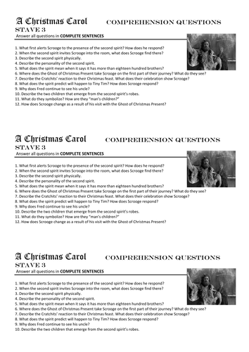 A CHRISTMAS CAROL STAVE 3 Comprehension questions/test your knowledge
