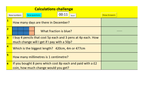 Year 3 Randomised maths questions