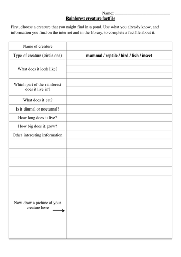 ks1 worksheet animal factfile by animal sheet spursfan1983 Rainforest research