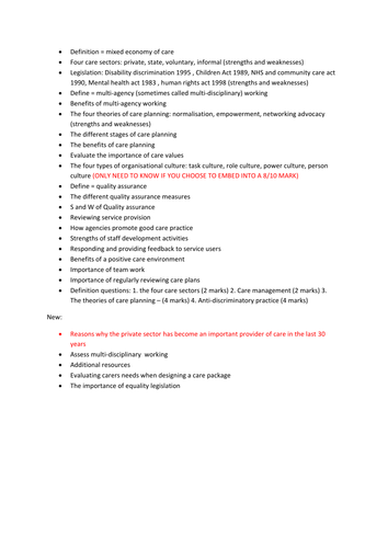Unit 7 Meeting individual needs - exam revision checklist