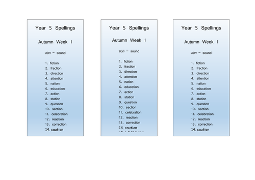 Year 5 Spellings - inline with National Curriculum 2016 incorporating Y5&6 word lists