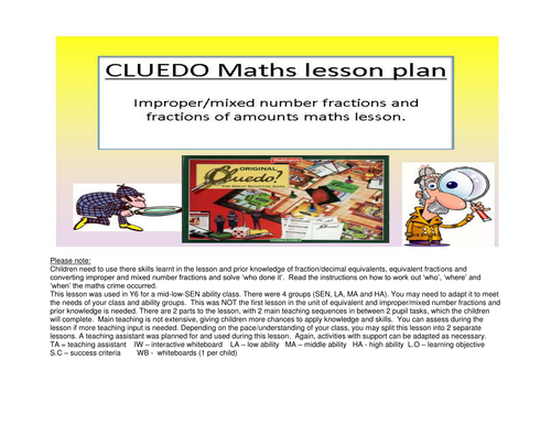 Cluedo Maths Lesson plan - ofsted/interview/observation lesson