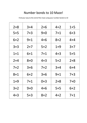 Number bonds to 10 maze game